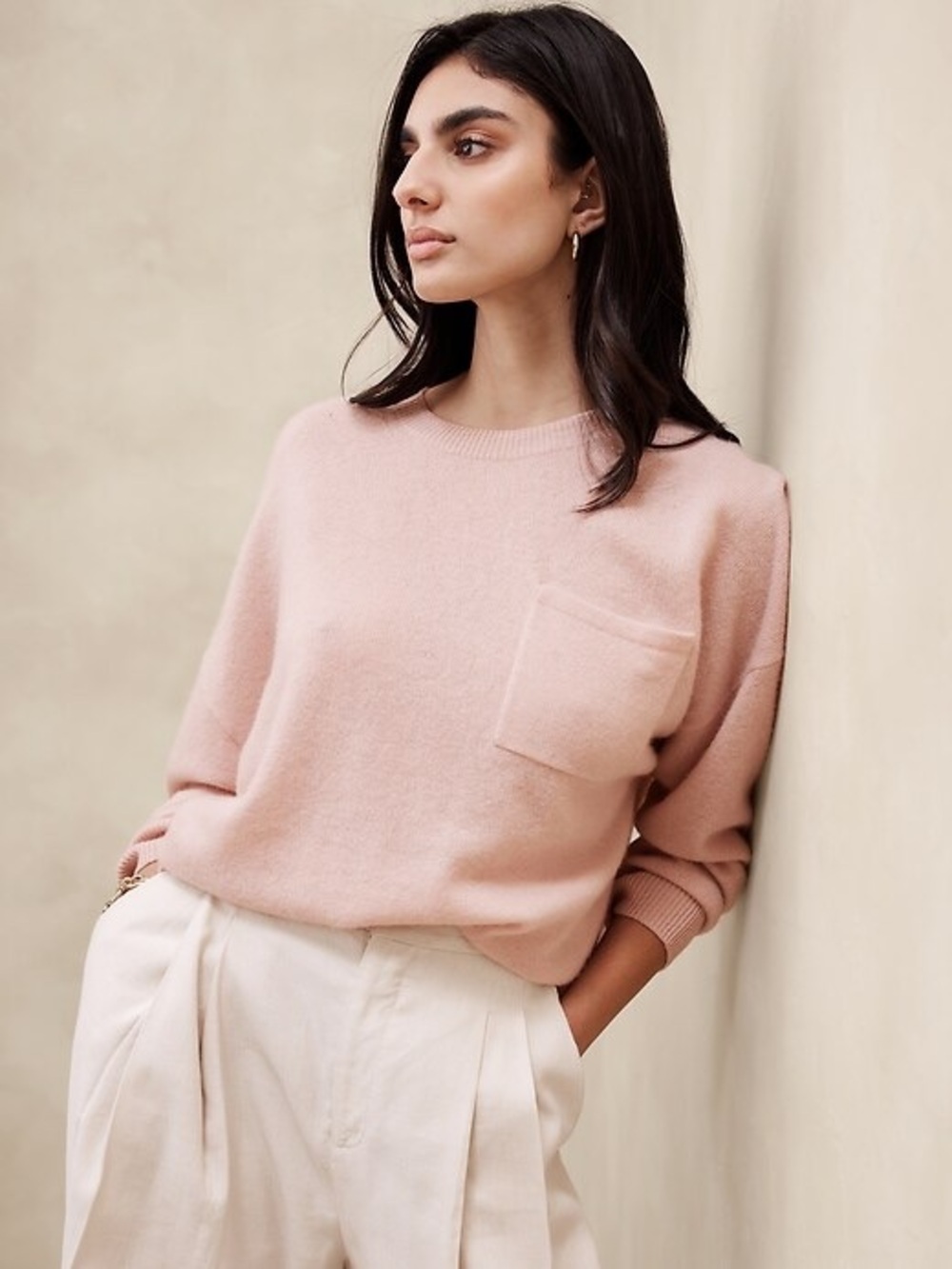 Banana Republic Caro Lightweight Cashmere Sweater Blush Pink Size Small